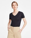 Ann Taylor Petite Linen V-neck Tee In Black