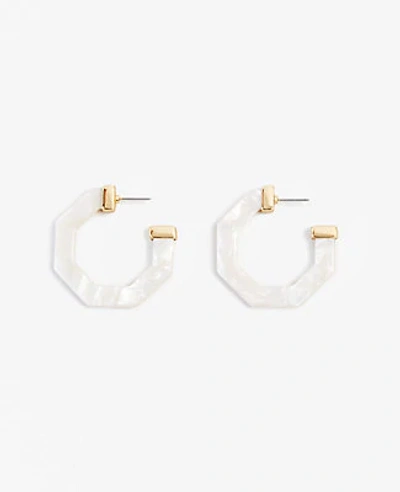 Ann Taylor Marbleized Hexagon Hoop Earrings In White