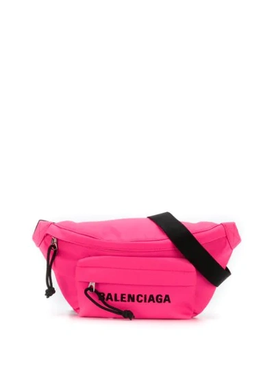 Balenciaga Wheel Embroidered Canvas Belt Bag In Pink