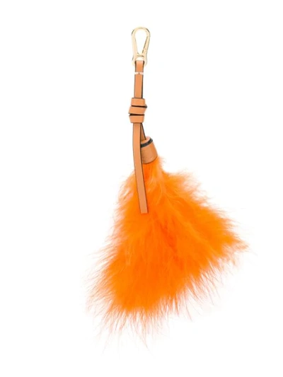 Loewe Feather-trimmed Leather Bag Charm In 9130 Mandarina/mandarin