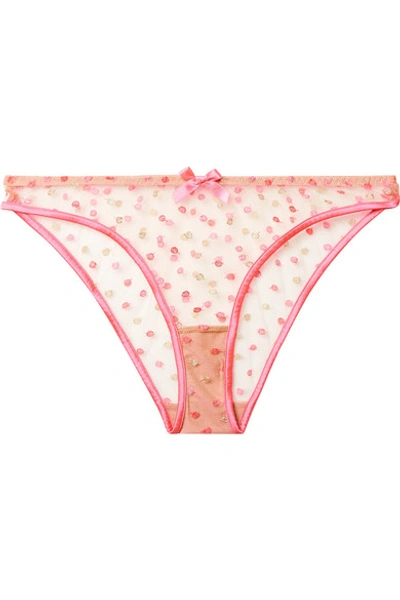 Agent Provocateur Brie Satin-trimmed Embroidered Tulle Briefs In Pink