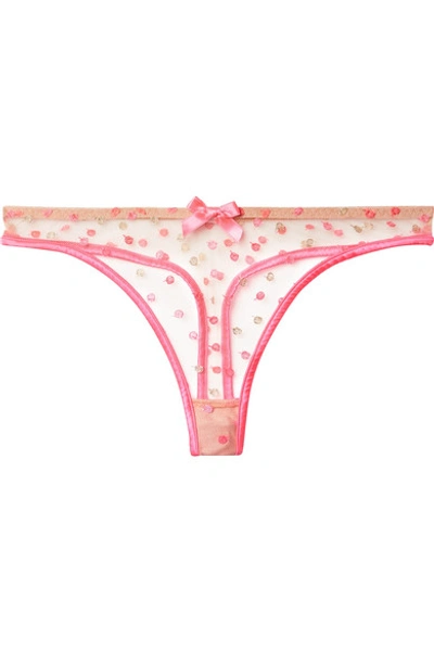 Agent Provocateur Brie Satin-trimmed Embroidered Tulle Thong In Pink