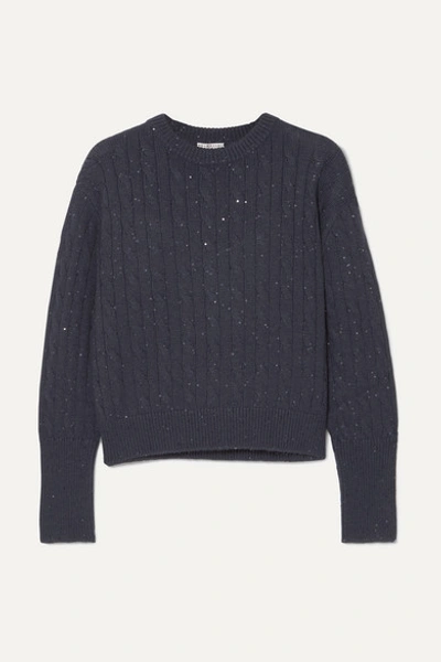 Brunello Cucinelli Sequin-embellished Cable-knit Cashmere And Silk-blend Sweater In Midnight
