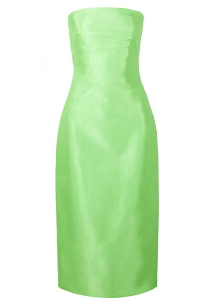 Brandon Maxwell Strapless Satin-gazar Midi Dress In Lime Green | ModeSens