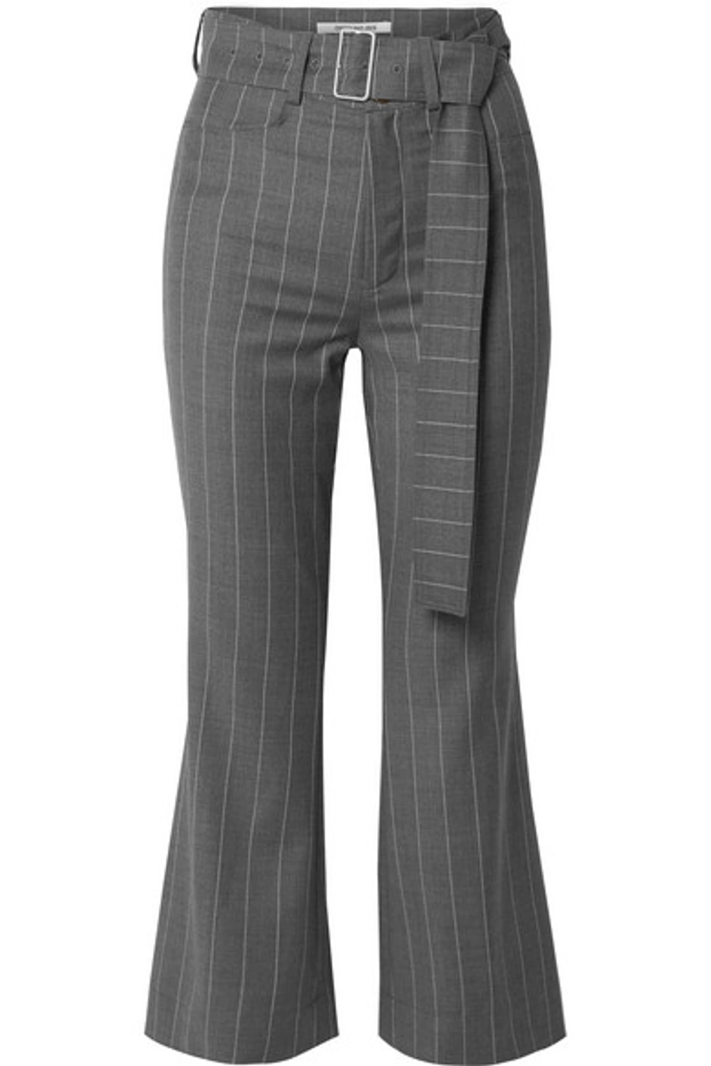 Orseund Iris Cropped Belted Pinstriped Wool-blend Flared Pants In