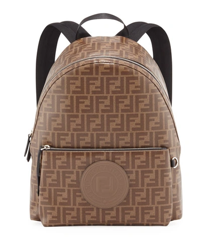 Fendi Men's Ff Allover-print Coated Canvas Backpack In Brown