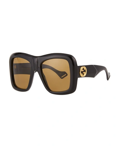 Gucci Men's Gg0498s Oversized Rectangle Sunglasses In Black