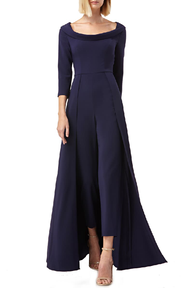 Kay Unger Crepe Maxi Romper In Navy | ModeSens