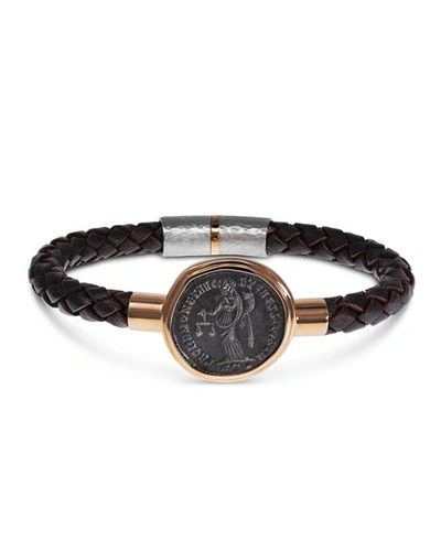 Jorge Adeler Men's Ancient Moneta Coin Braided Leather Bracelet In Rose Gold