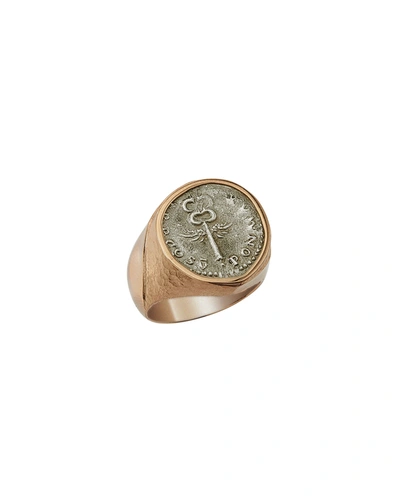 Jorge Adeler Men's Ancient Winged Caduceus Coin 18k Gold Ring In Rose Gold