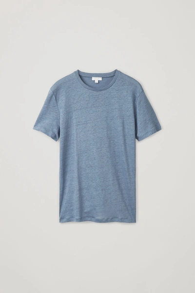 Cos Regular-fit Linen T-shirt In Blue