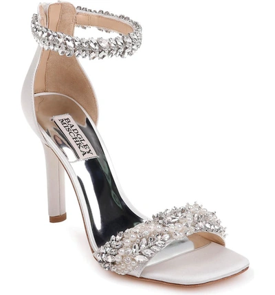 Badgley Mischka Women's Fiorenza Faux Pearl & Crystal Embellished High-heel Sandals In Soft White Satin
