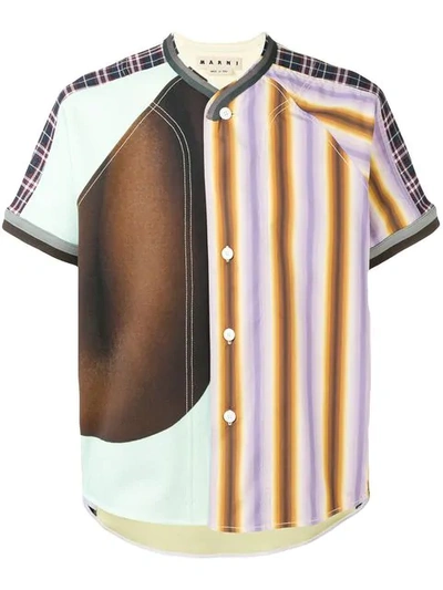 Marni Patchwork Cotton And Jersey Bowling Shirt In White