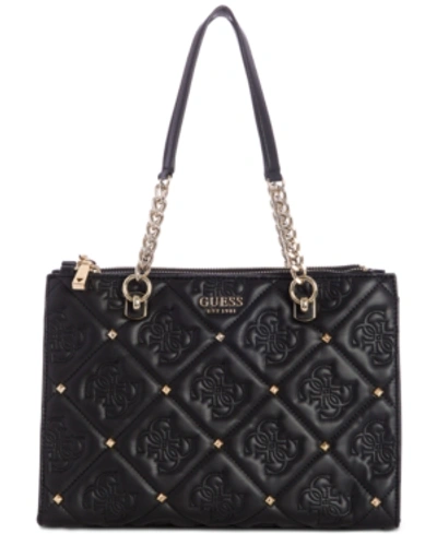 Guess Jeana Status Satchel In Black/gold