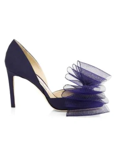 Jimmy Choo Adesu Tulle Bow Pumps In Navy