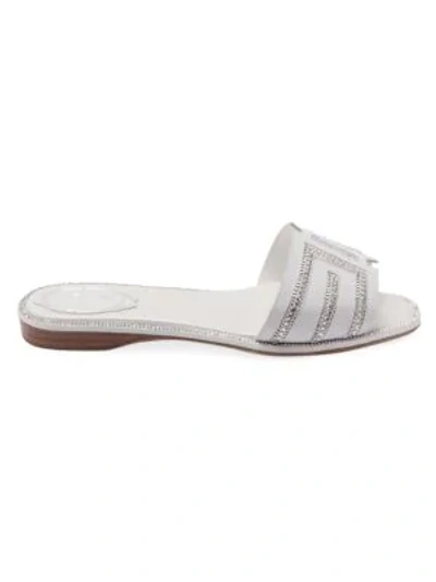 René Caovilla Crystal-embellished Flat Leather Sandals In Silver
