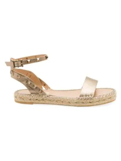 Valentino Garavani Rockstud Double Leather Espadrille Sandals In Skin