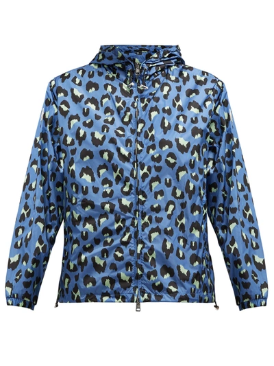 Moncler Alexandrite Leopard-print Technical Jacket In Blue Leopard