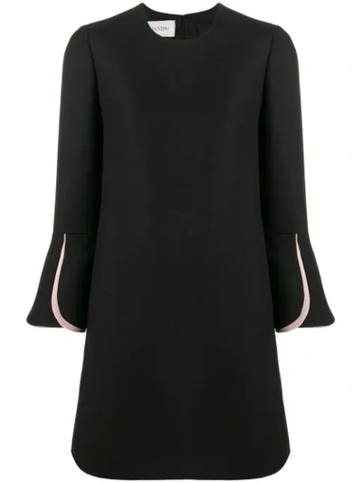 Valentino Scalloped Bell-sleeve Crepe Couture Dress In Black