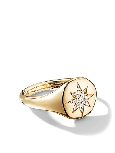 David Yurman 18kt Yellow Gold Cable Collectibles Compass Diamond Mini Pinky Ring In 88adi