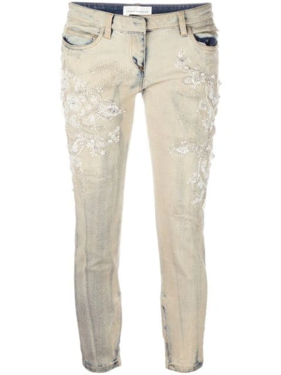 Faith Connexion Beaded Embroidery Cropped Jeans In Neutrals