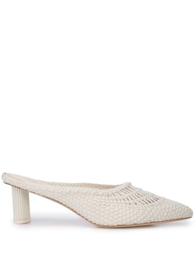 Cult Gaia Kal Woven Leather Mules in Cloud Womens Shoes Heels Mule shoes White 