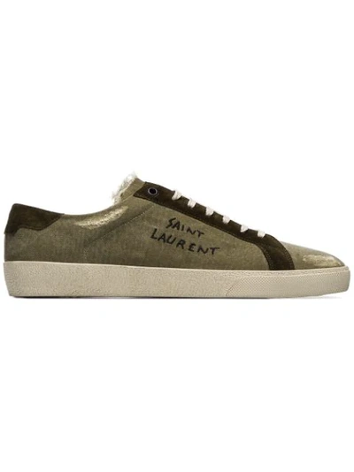 Saint Laurent Court Classic Sl/06 Embroidered Destroyed Canvas Sneakers In Green