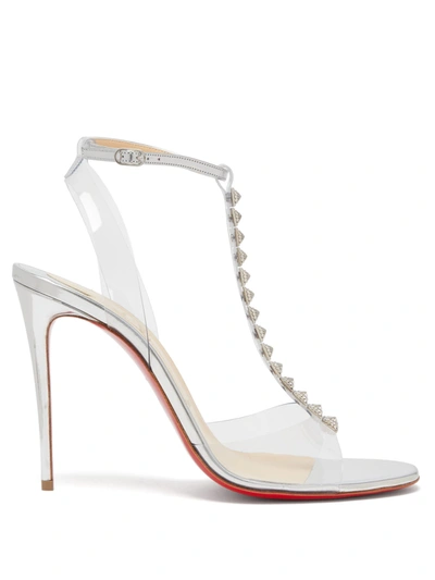 Christian Louboutin Jamais Assez 100 Spiked Pvc And Metallic Leather Sandals In Silver/transparent