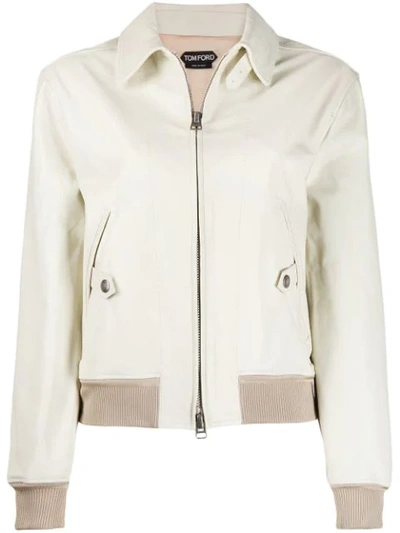 Tom Ford Leather Bomber Jacket - Neutrals