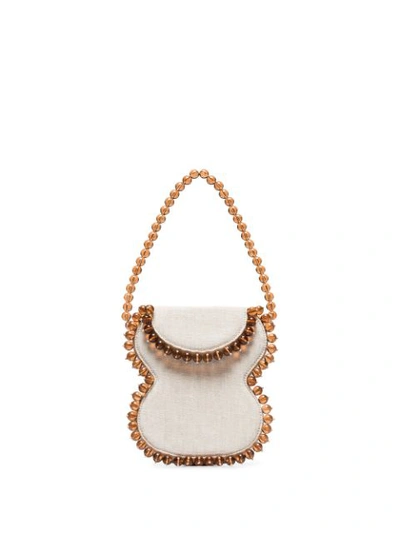 By Far Frida Beaded Linen Top-handle Bag In Cream