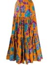 La Doublej Floral Print Tiered Maxi Skirt In Orange
