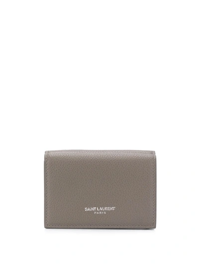 Saint Laurent Tiny Grained-leather Wallet In Grey