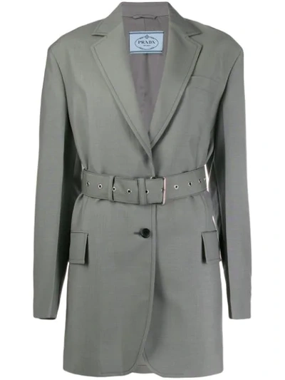 Prada Einreihige Jacke Mit Gürtel In Grey