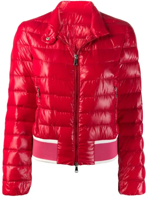 red short puffer jacket