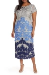 Js Collections Two Tone Soutache Embroidered Midi Dress In French Blue Multi