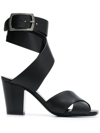Saint Laurent Strappy Block Heel Sandals In Black