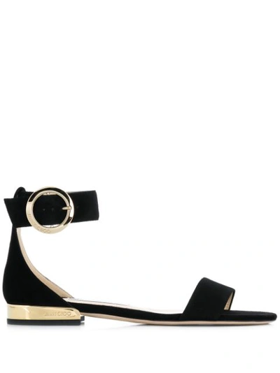 Jimmy Choo Jamie Flat Suede Sandals In Black