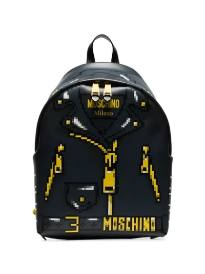 Moschino Capsule Collection Pixel Backpack In Leather With Biker Print In Black