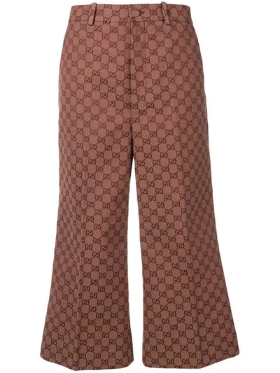 Gucci Gg Wool Canvas Culotte Pant In Brown