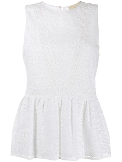 Michael Michael Kors Embroidered Lace Sleeveless Top In White