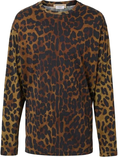Burberry Leopard Print Cotton Oversized Top In Green
