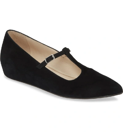 Amalfi By Rangoni Assissi T-strap Mary Jane Wedge In Black Suede