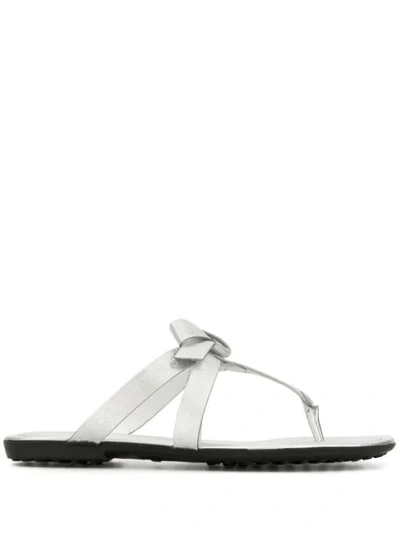 Tod's Bow Embellished Flip-flops In Silver