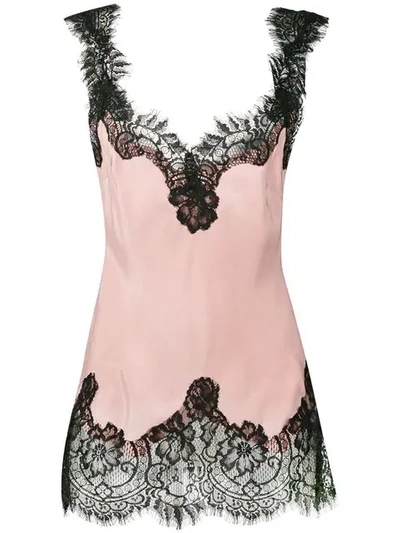 Gold Hawk Contrasting Lace Trim Top - Pink In Pink