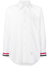 Thom Browne Striped Grosgrain Cuff Point Collar Shirt In White