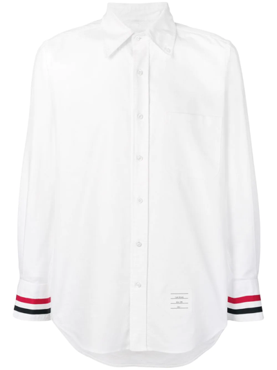 Thom Browne Striped Grosgrain Cuff Point Collar Shirt In White