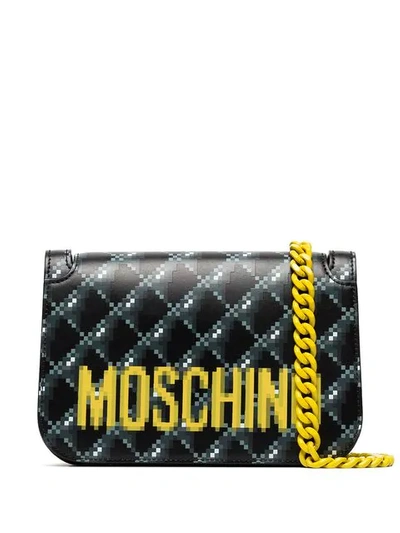 Moschino Blurred Logo Print Shoulder Bag In Black