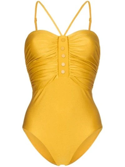 Zimmermann Allia Ruched Halterneck Swimsuit In Yellow
