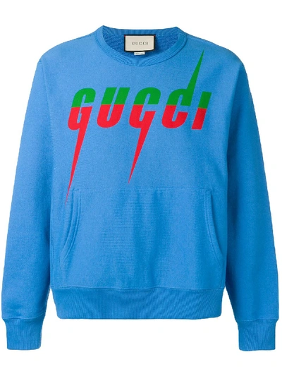 Gucci Logo-print Cotton-jersey Sweatshirt In Blue