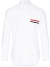 Thom Browne Tricolour Stripe Pocket Cotton Shirt In White